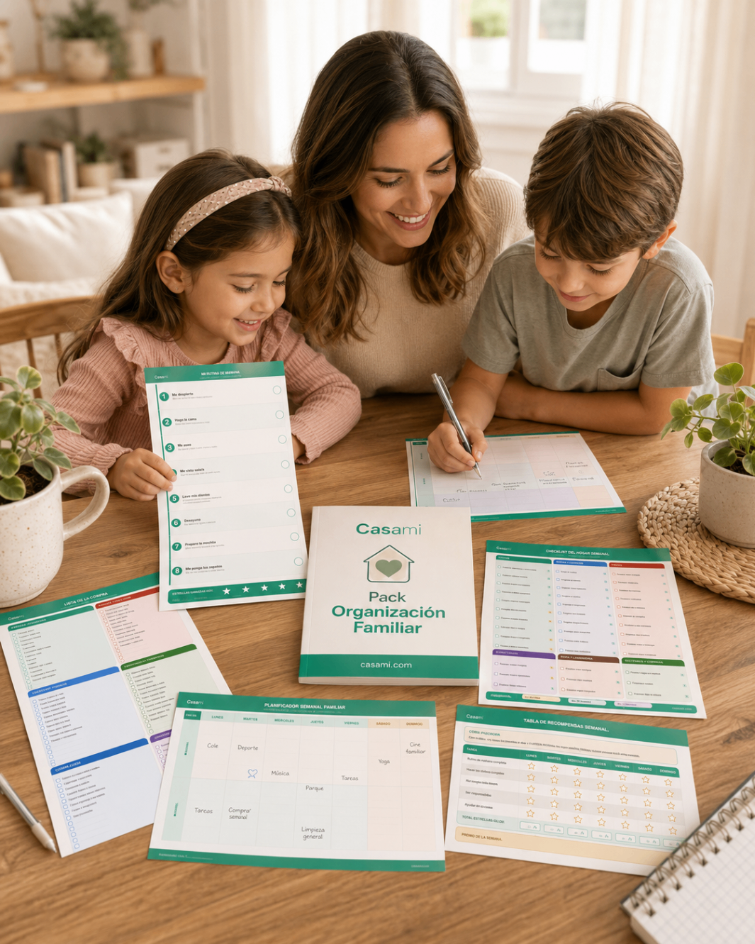 Familia usando la tabla de estrellas semanal de Casami